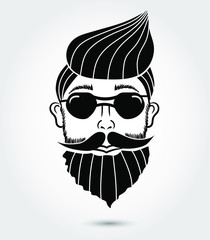Hipster man vctor icon. logo concept for barbershop. fashionable haircut and beard