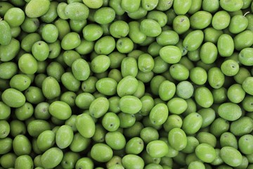 close up of olive on display at the market