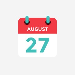 Fototapeta premium Flat icon calendar 27 of August . Date, day and month. Vector illustration.
