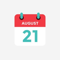 Fototapeta premium Flat icon calendar 21 of August . Date, day and month. Vector illustration.