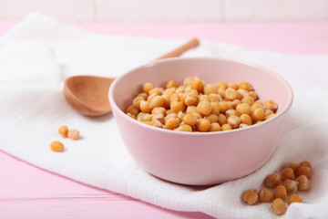 tasty boiled chickpeas on the table.