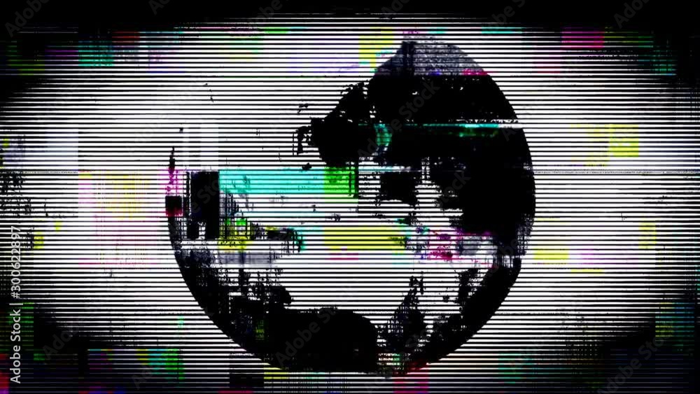 Aufkleber 3d earth globe on noise defect waves screen abstract background