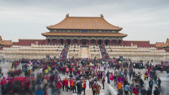 Time lapse 4k. The Forbidden City ( Also Called Palace Museum ) In Beijing, China. zoom in.