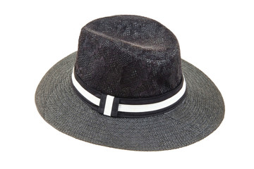 straw black  hat with white stripe
