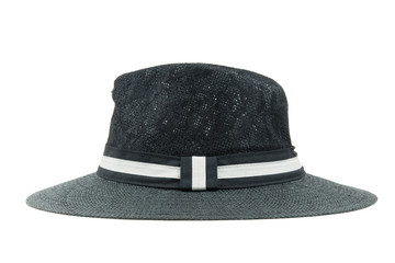 straw black  hat with white stripe