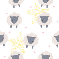 Cute sheep seamless background repeating pattern, wallpaper background, cute seamless pattern background