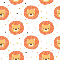 Lion head seamless background repeating pattern, wallpaper background, cute seamless pattern background