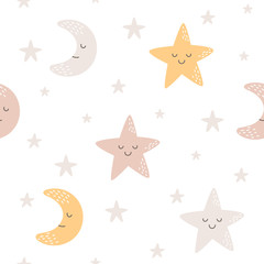 Moon and star seamless background repeating pattern, wallpaper background, cute seamless pattern background