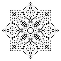 Dot art monochrome vector snowflake - Christmas or winter pattern, traditional Aboriginal dot painting design, indigenous decoration from Australia  