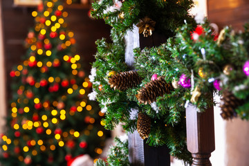 Christmas tree bokeh. New Year and Christmas background