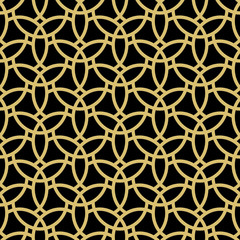 Seamless ornament. Modern back and golden background. Geometric modern pattern