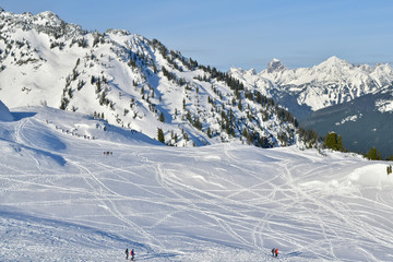 Fototapeta na wymiar Snowshoeing in mount Baker in Washington state