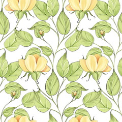 Seamless floral pattern with delicate yellow flowers