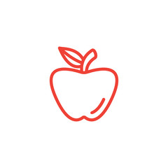 Apple Line Red Icon On White Background. Red Flat Style Vector Illustration.