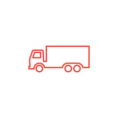 Big Truck Line Red Icon On White Background. Red Flat Style Vector Illustration.