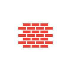 Brick Wall Red Icon On White Background. Red Flat Style Vector Illustration.