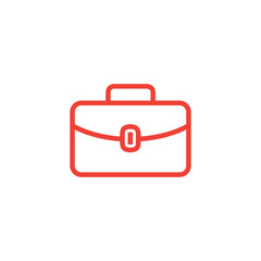 Briefcase Line Red Icon On White Background. Red Flat Style Vector Illustration.