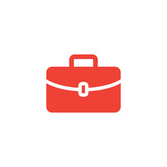 Briefcase Red Icon On White Background. Red Flat Style Vector Illustration.