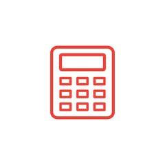 Calculator Line Red Icon On White Background. Red Flat Style Vector Illustration.