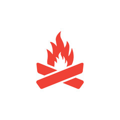 Camp Fire Red Icon On White Background. Red Flat Style Vector Illustration.