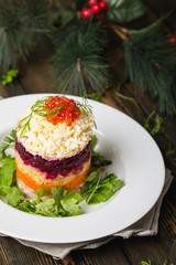 Herring under a Fur Coat. Traditional Russian holiday salad