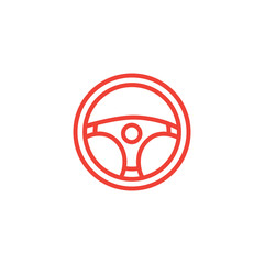 Car Steering Wheel Line Red Icon On White Background. Red Flat Style Vector Illustration.