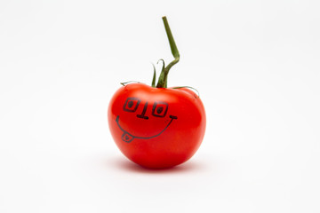 Smiley face.Oranges Drawing on face on white background.