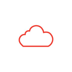 Cloud Line Red Icon On White Background. Red Flat Style Vector Illustration.