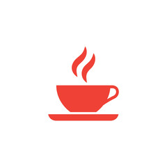 Coffee Cup Red Icon On White Background. Red Flat Style Vector Illustration.