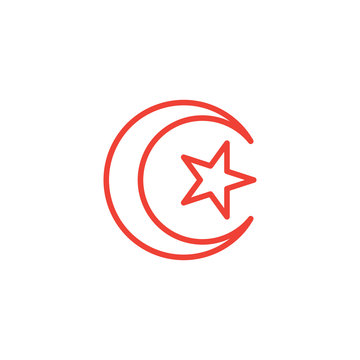 Crescent Line Red Icon On White Background. Red Flat Style Vector Illustration.