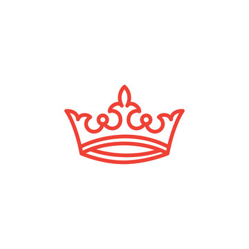 Crown Line Red Icon On White Background. Red Flat Style Vector Illustration.