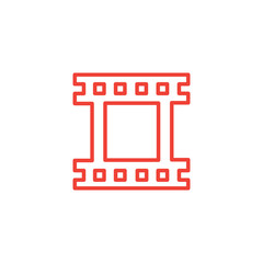 Film Strip Line Red Icon On White Background. Red Flat Style Vector Illustration.