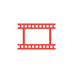Film Strip Red Icon On White Background. Red Flat Style Vector Illustration.