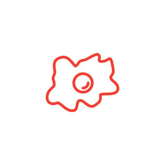 Fried Egg Line Red Icon On White Background. Red Flat Style Vector Illustration.