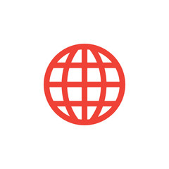 Globe Red Icon On White Background. Red Flat Style Vector Illustration.