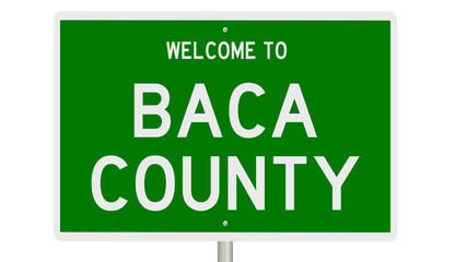 Rendering of a green 3d highway sign for Baca County