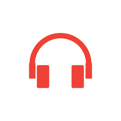 Headphone Red Icon On White Background. Red Flat Style Vector Illustration.