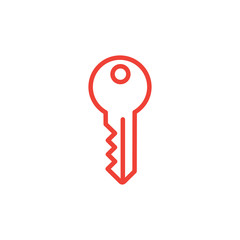 Key Line Red Icon On White Background. Red Flat Style Vector Illustration.