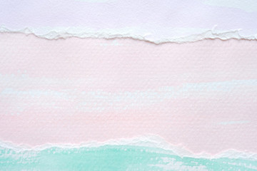 Pastel watercolor painting on white paper collage background, Blank colorful watercolour paper torn...