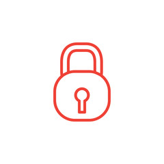 Lock Line Red Icon On White Background. Red Flat Style Vector Illustration.