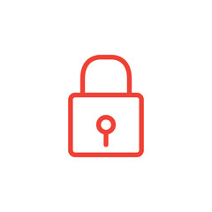 Lock Line Red Icon On White Background. Red Flat Style Vector Illustration.