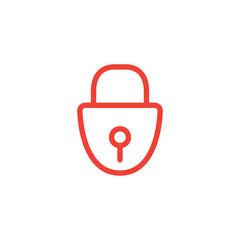 Lock Line Red Icon On White Background. Red Flat Style Vector Illustration.