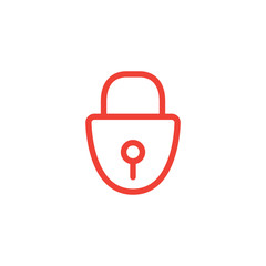 Lock Line Red Icon On White Background. Red Flat Style Vector Illustration.