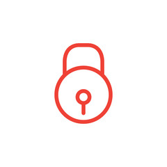 Lock Line Red Icon On White Background. Red Flat Style Vector Illustration.