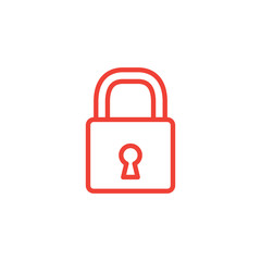 Lock Line Red Icon On White Background. Red Flat Style Vector Illustration.