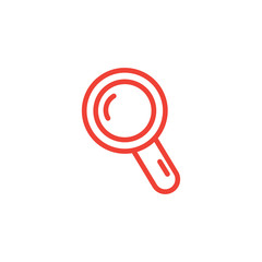 Magnifying Glass Line Red Icon On White Background. Red Flat Style Vector Illustration.