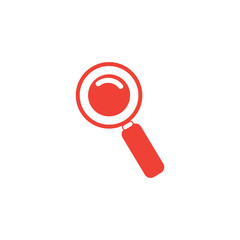Magnifying Glass Red Icon On White Background. Red Flat Style Vector Illustration