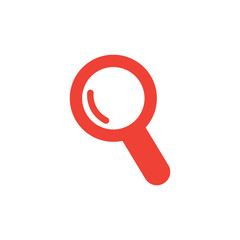 Magnifying Glass Red Icon On White Background. Red Flat Style Vector Illustration