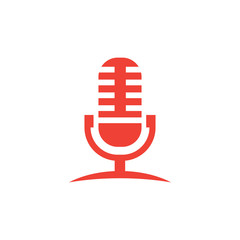 Microphone Red Icon On White Background. Red Flat Style Vector Illustration.