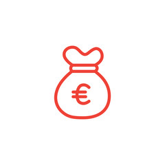 Money Sack Line Red Icon On White Background. Red Flat Style Vector Illustration.